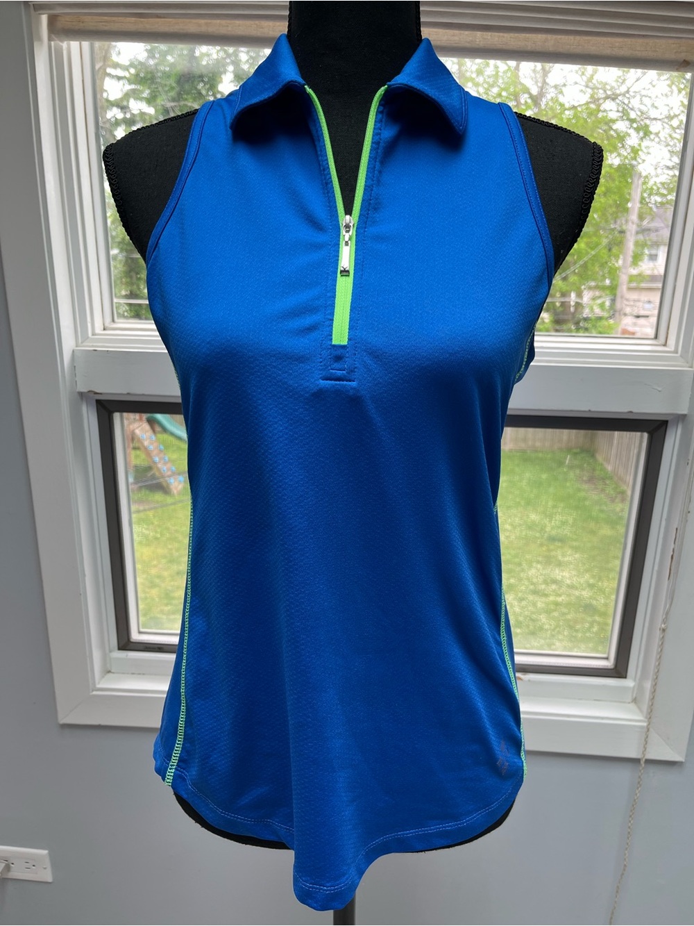 Women’s Sleeveless Jofit Zip Polo Top - Blue with Lime Accents